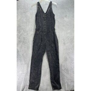 YFB Bib Overall Womens XS Black Belted Workwear Jumpsuit Tapered Leg Adjustable